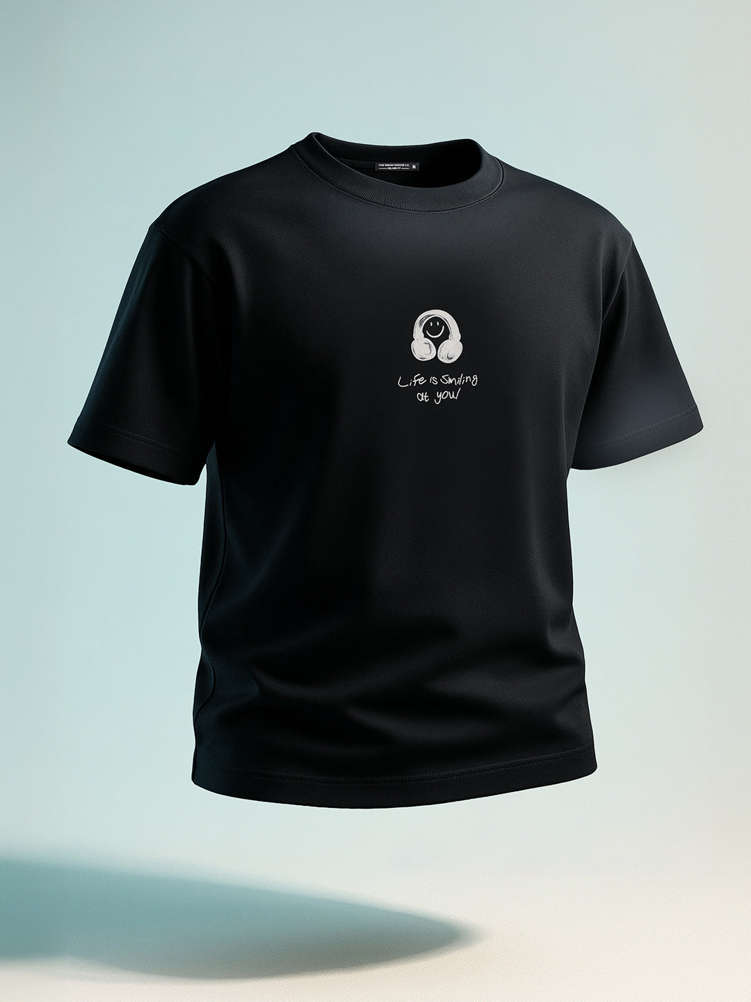 Men's Black Relaxed Fit Graphic Printed 240 GSM Street Wear T-Shirt