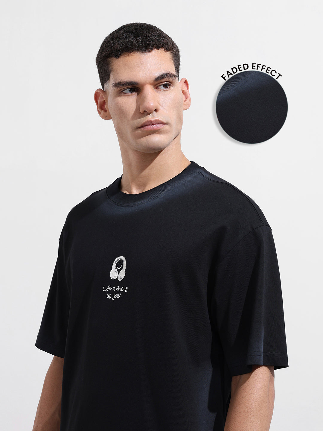 Men's Black Relaxed Fit Graphic Street Wear T-Shirt