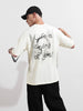Men's Cream Relaxed Fit Graphic Street Wear T-Shirt
