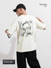 Men's Cream Relaxed Fit Graphic Printed 240 GSM Street Wear T-Shirt