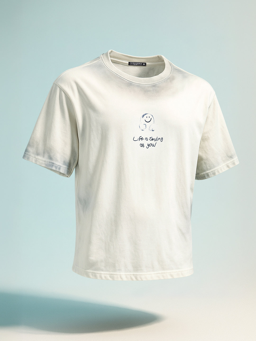 Men's Cream Relaxed Fit Graphic Printed 240 GSM Street Wear T-Shirt