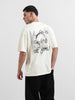 Men's Cream Relaxed Fit Graphic Street Wear T-Shirt