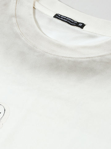 Men's Cream Relaxed Fit Graphic Street Wear T-Shirt