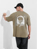 Men's Green Relaxed Fit Graphic Street Wear T-Shirt