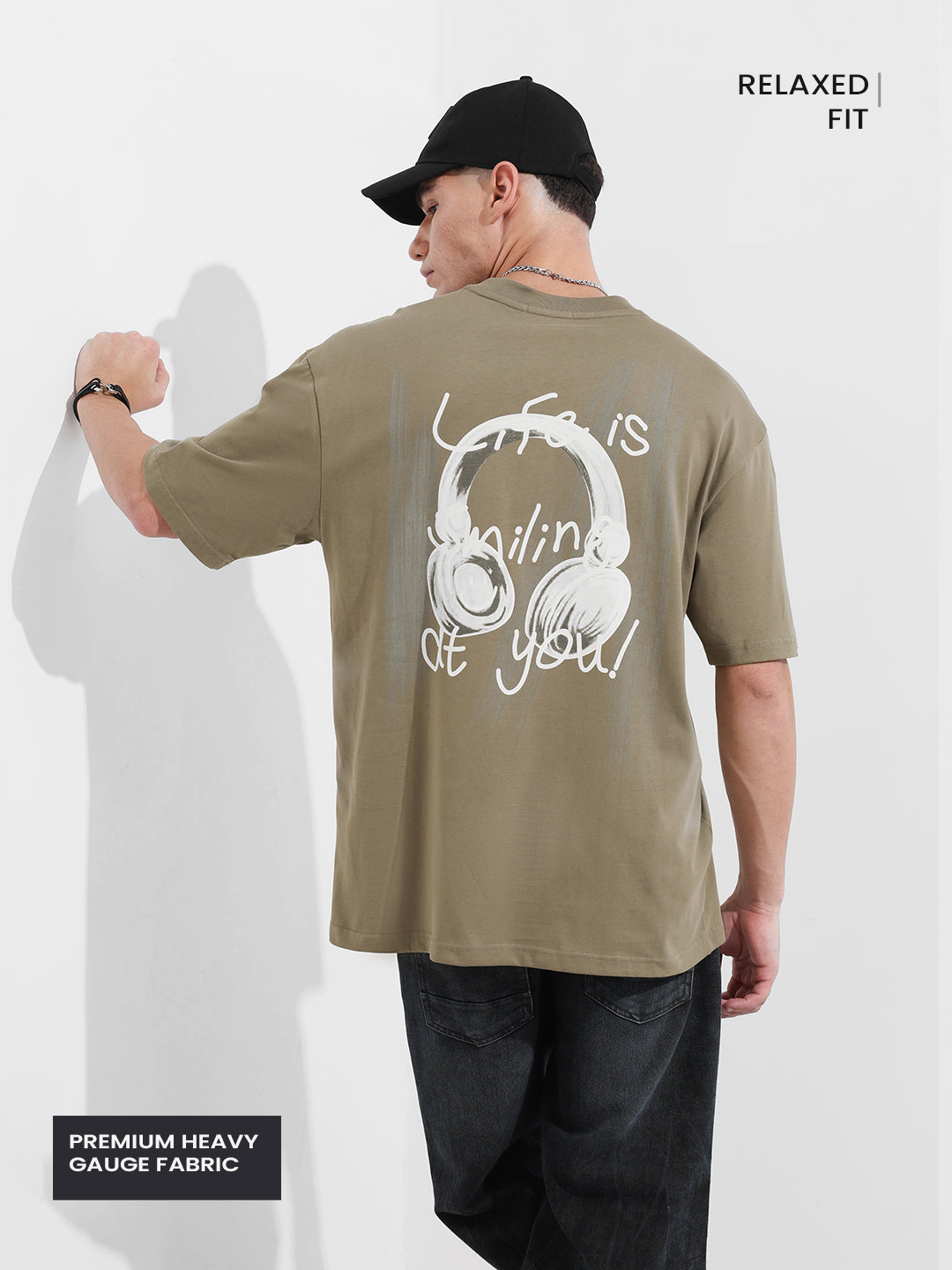 Men's Green Relaxed Fit Graphic Street Wear T-Shirt