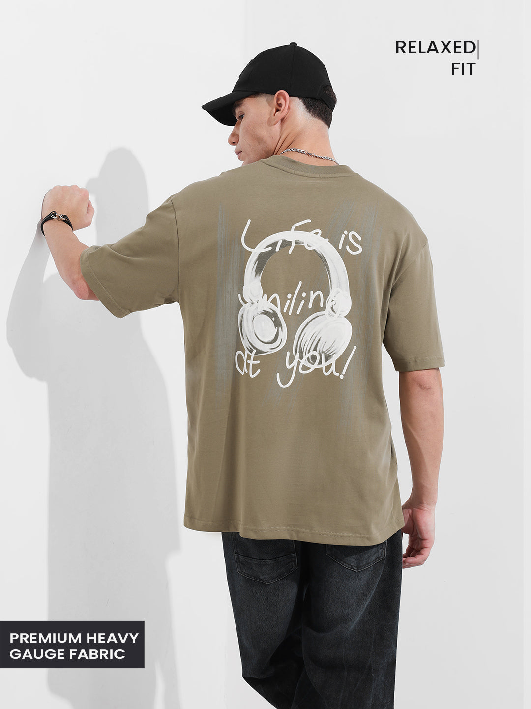 Men's Green Relaxed Fit Graphic Street Wear T-Shirt