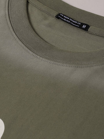 Men's Green Relaxed Fit Graphic Street Wear T-Shirt