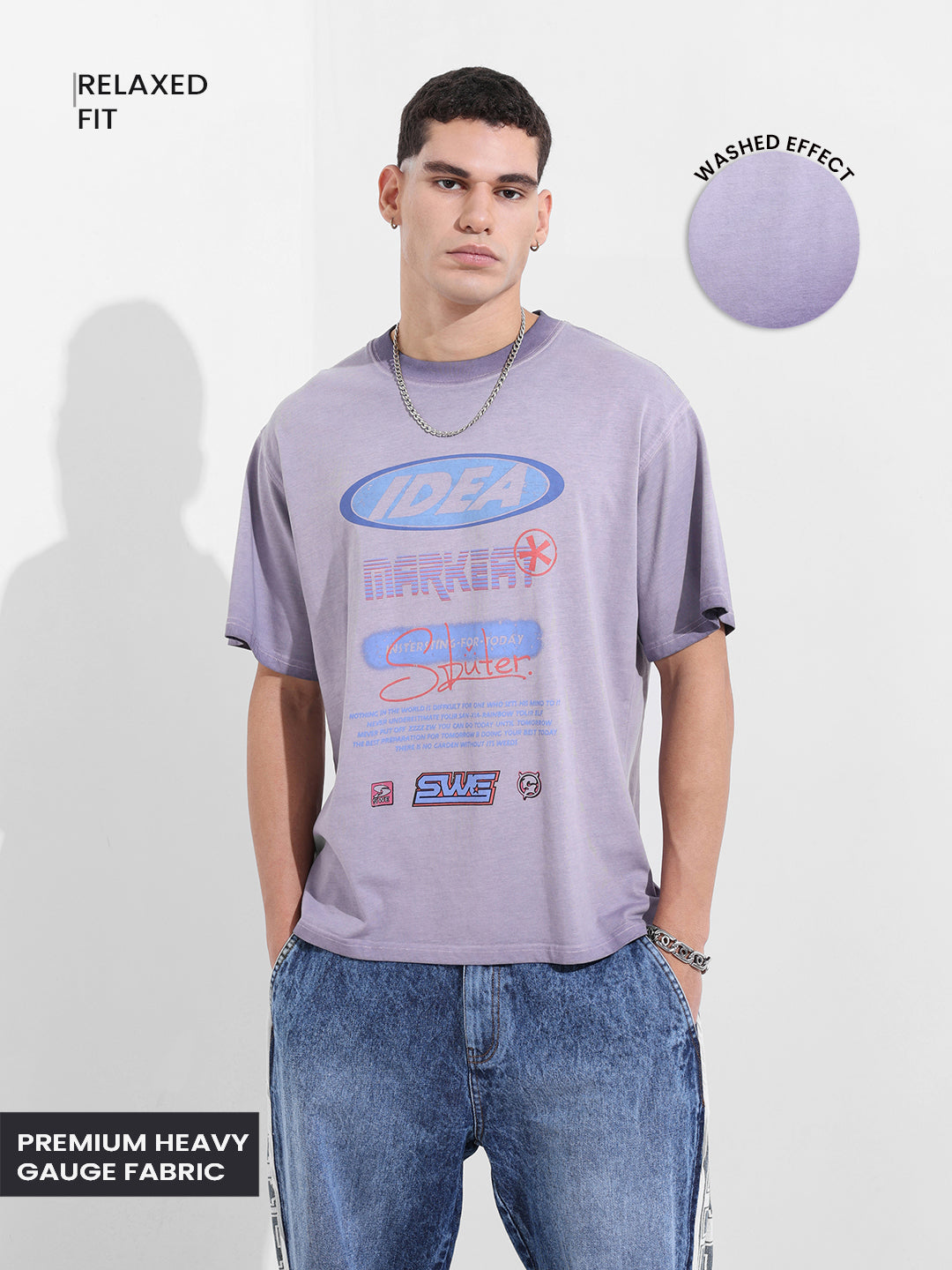 Men's Purple Relaxed Fit Graphic Street Wear T-Shirt