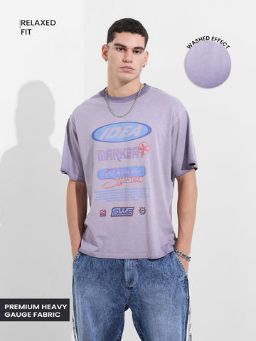 Men's Purple Relaxed Fit Graphic Street Wear T-Shirt