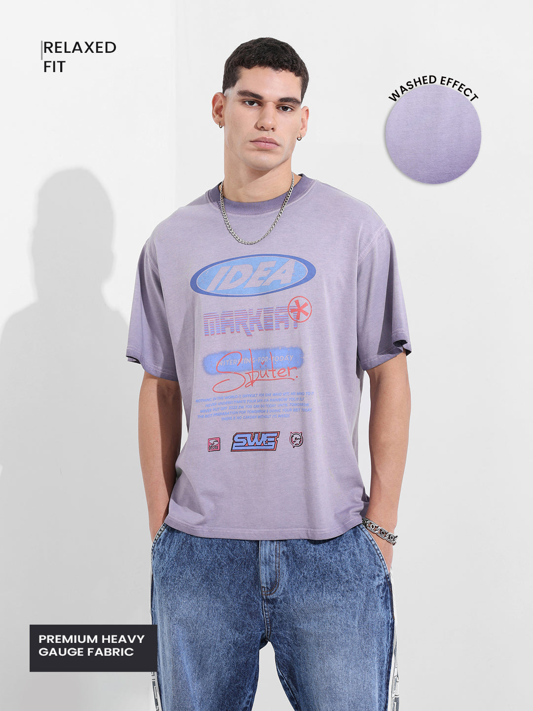 Men's Purple Relaxed Fit Graphic Street Wear T-Shirt