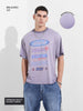 Men's Purple Relaxed Fit Graphic Printed 240 GSM Street Wear T-Shirt