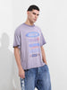Men's Purple Relaxed Fit Graphic Street Wear T-Shirt