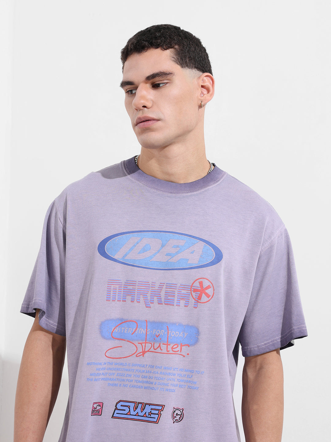 Men's Purple Relaxed Fit Graphic Street Wear T-Shirt