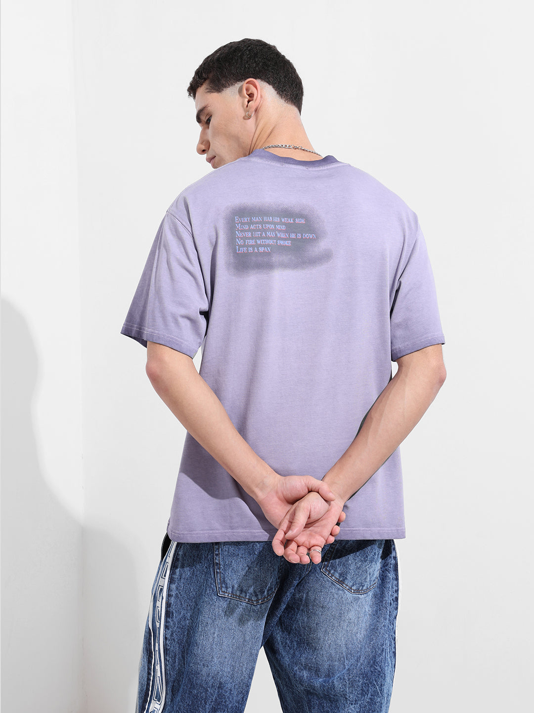 Men's Purple Relaxed Fit Graphic Street Wear T-Shirt