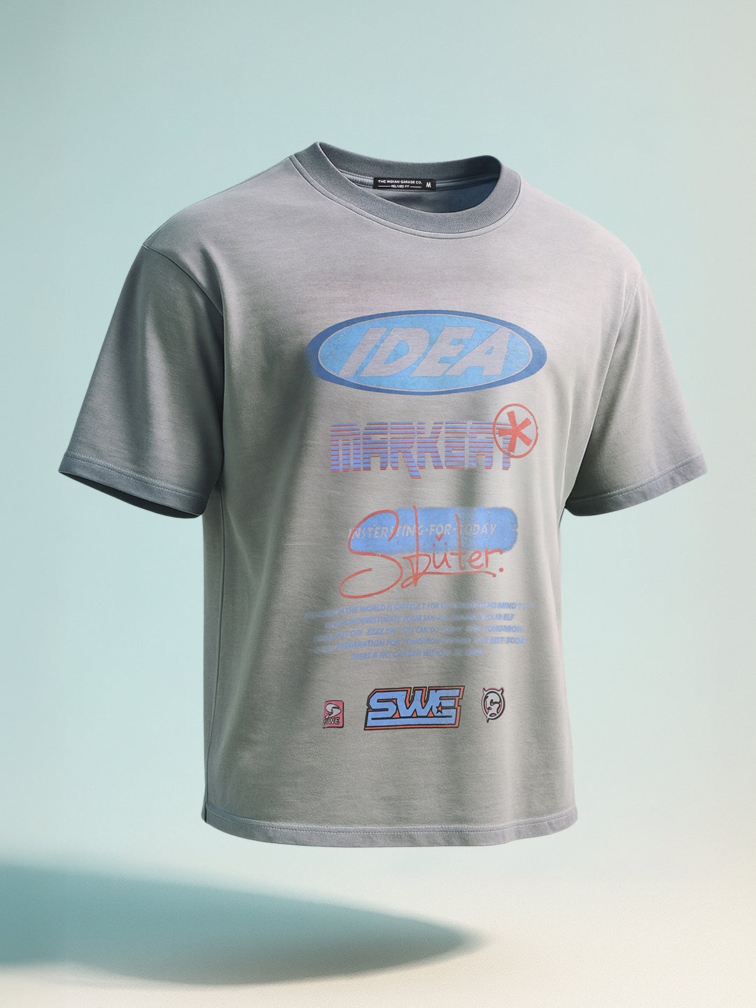 Men's Grey Relaxed Fit Graphic Printed 240 GSM Street Wear T-Shirt