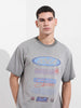Men's Grey Relaxed Fit Graphic Printed 240 GSM Street Wear T-Shirt