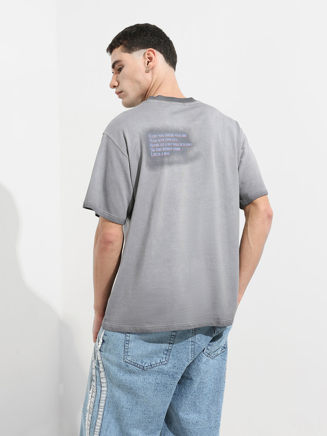 Men's Grey Relaxed Fit Graphic Street Wear T-Shirt