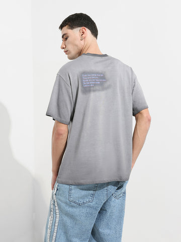 Men's Grey Relaxed Fit Graphic Printed 240 GSM Street Wear T-Shirt