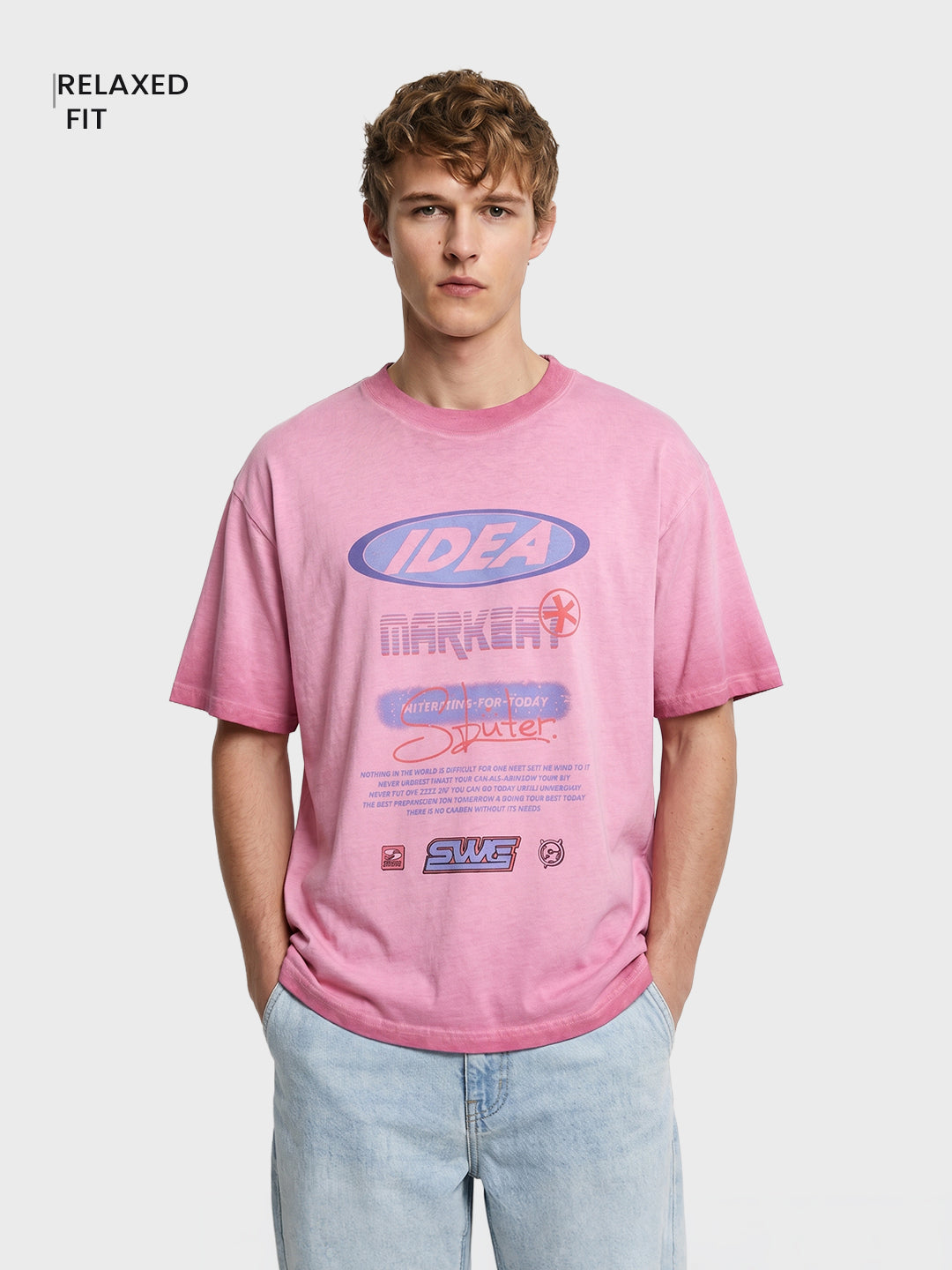 Men's Pink Relaxed Fit Graphic Printed 240 GSM Street Wear T-Shirt