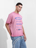 Men's Pink Relaxed Fit Graphic Printed 240 GSM Street Wear T-Shirt