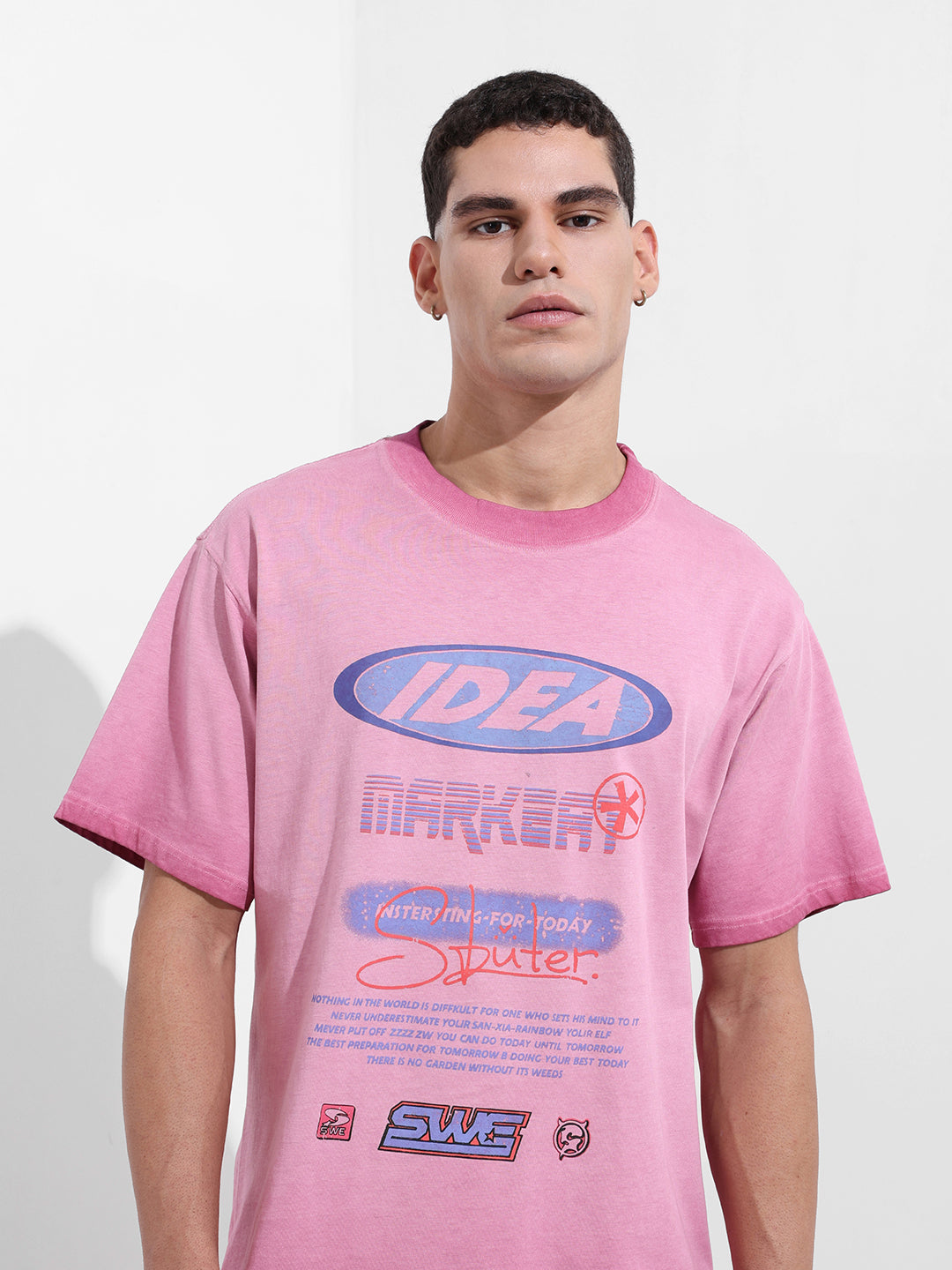 Men's Pink Relaxed Fit Graphic Street Wear T-Shirt