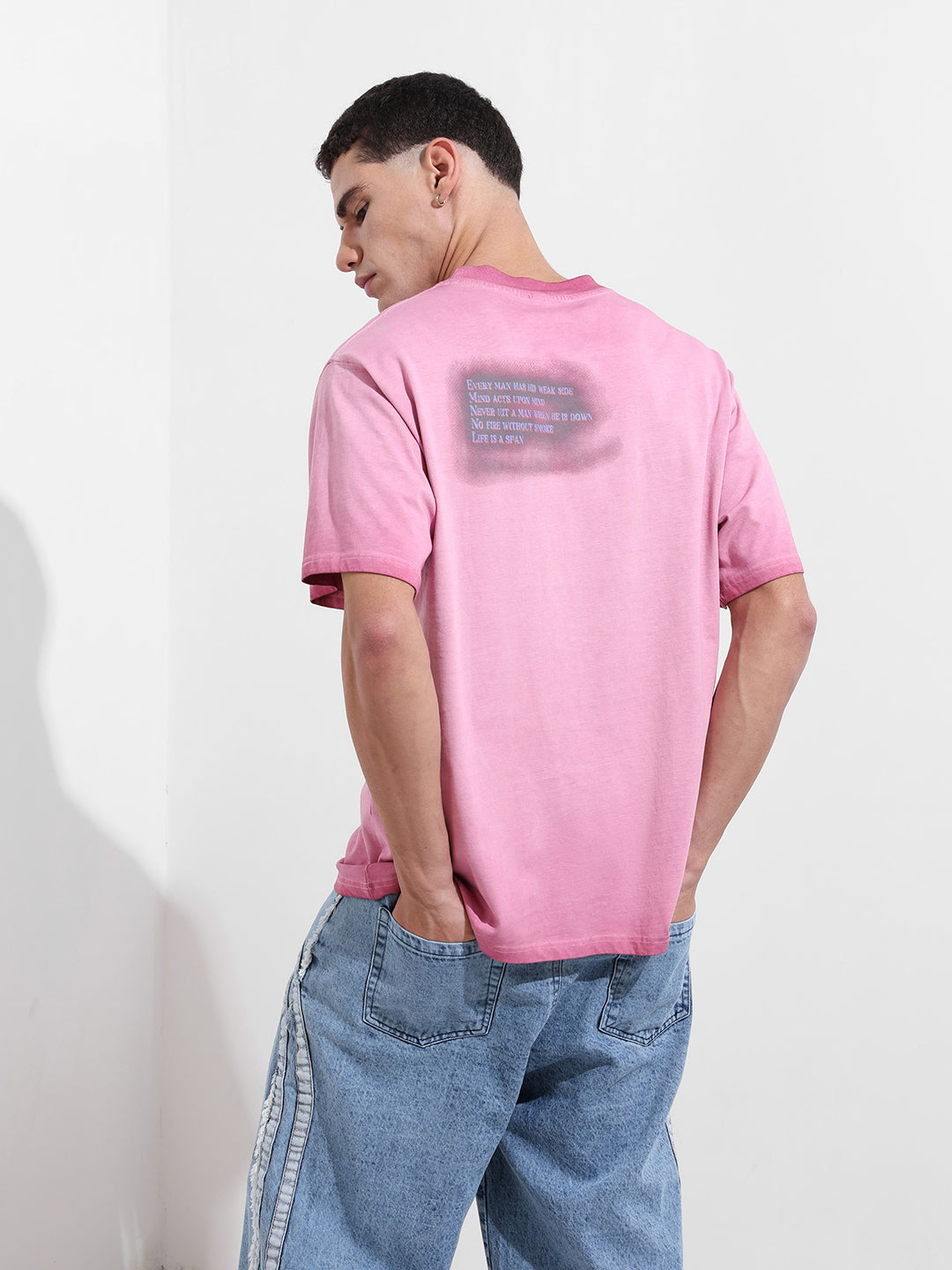 Men's Pink Relaxed Fit Graphic Street Wear T-Shirt