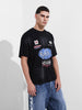 Men's Black Relaxed Fit Graphic Street Wear T-Shirt