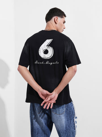 Men's Black Relaxed Fit Graphic Street Wear T-Shirt