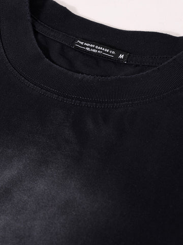 Men's Black Relaxed Fit Graphic Street Wear T-Shirt