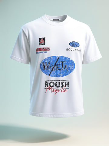 Men's White Relaxed Fit Graphic Printed 240 GSM Street Wear T-Shirt