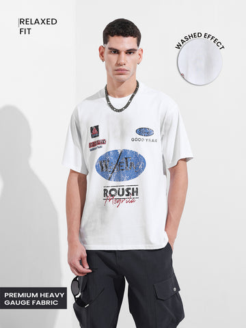 Men's White Relaxed Fit Graphic Street Wear T-Shirt