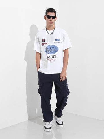 Men's White Relaxed Fit Graphic Street Wear T-Shirt
