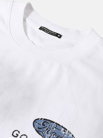 Men's White Relaxed Fit Graphic Street Wear T-Shirt