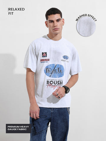 Men's Grey Relaxed Fit Graphic Printed 240 GSM Street Wear T-Shirt