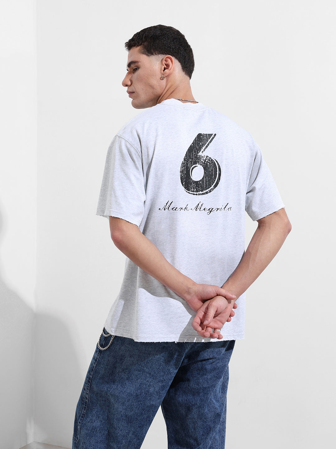 Men's Grey Relaxed Fit Graphic Street Wear T-Shirt