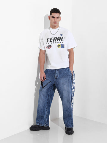 Men's White Relaxed Fit Graphic Street Wear T-Shirt