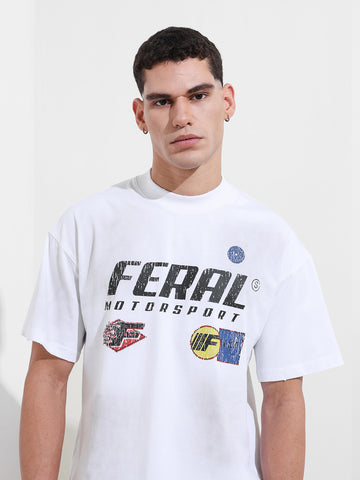 Men's White Relaxed Fit Graphic Street Wear T-Shirt