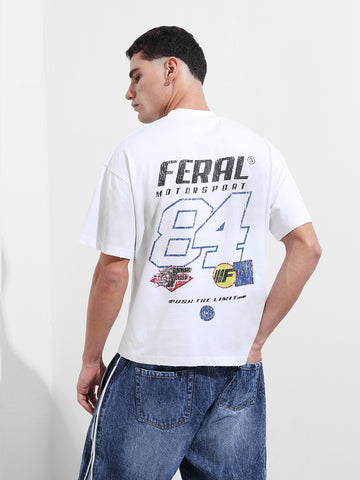 Men's White Relaxed Fit Graphic Street Wear T-Shirt