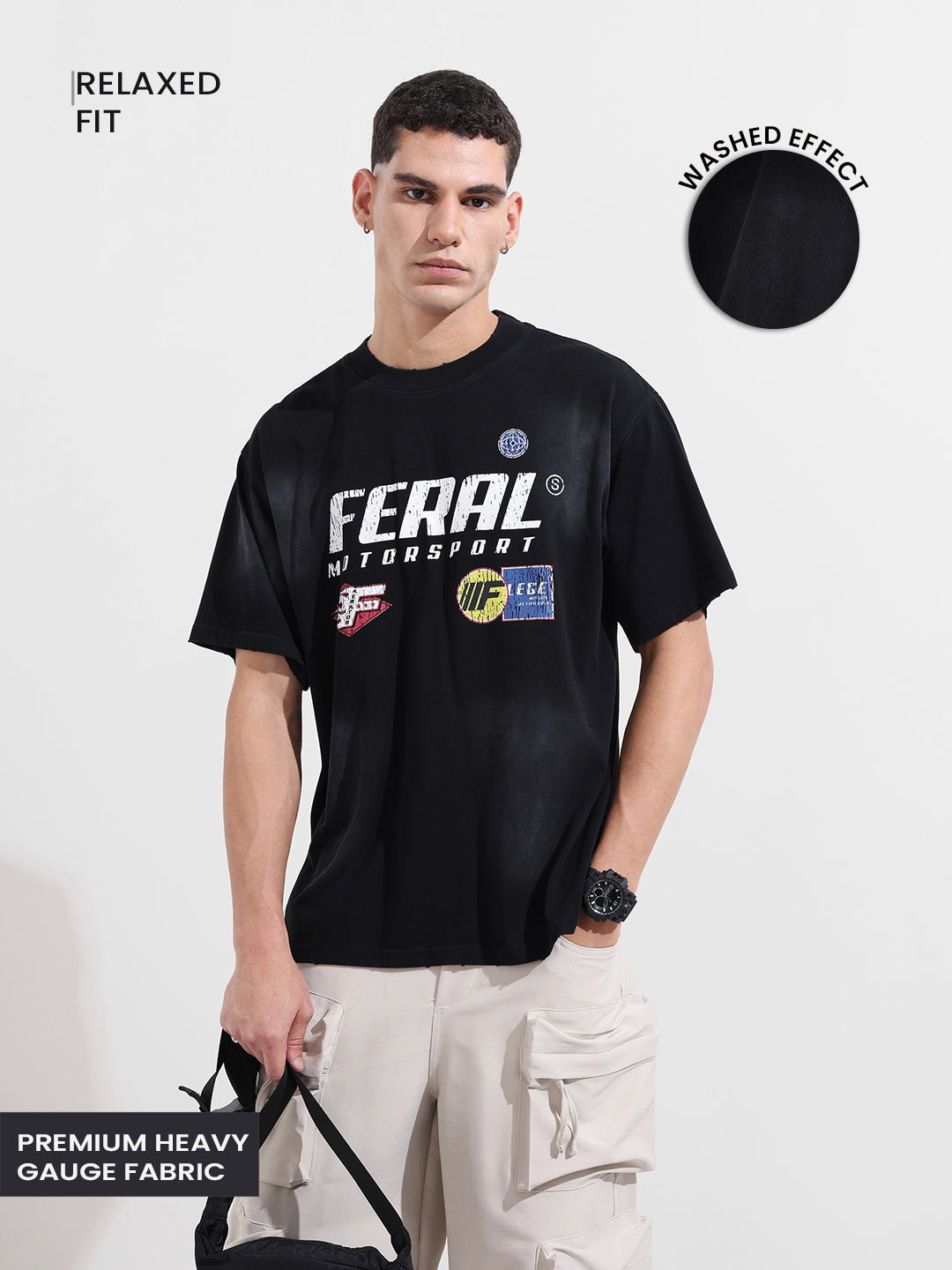 Men's Black Relaxed Fit Graphic Street Wear T-Shirt
