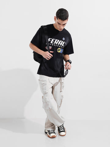 Men's Black Relaxed Fit Graphic Street Wear T-Shirt