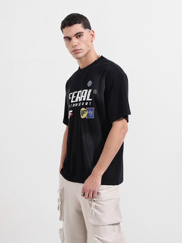 Men's Black Relaxed Fit Graphic Street Wear T-Shirt