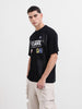 Men's Black Relaxed Fit Graphic Street Wear T-Shirt
