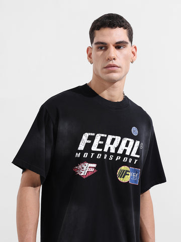 Men's Black Relaxed Fit Graphic Street Wear T-Shirt