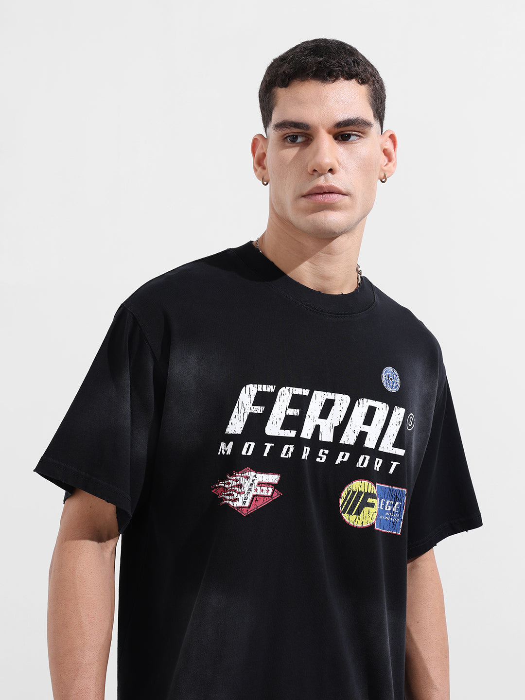Men's Black Relaxed Fit Graphic Street Wear T-Shirt