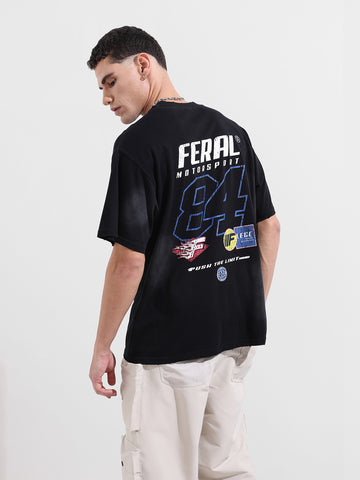Men's Black Relaxed Fit Graphic Street Wear T-Shirt
