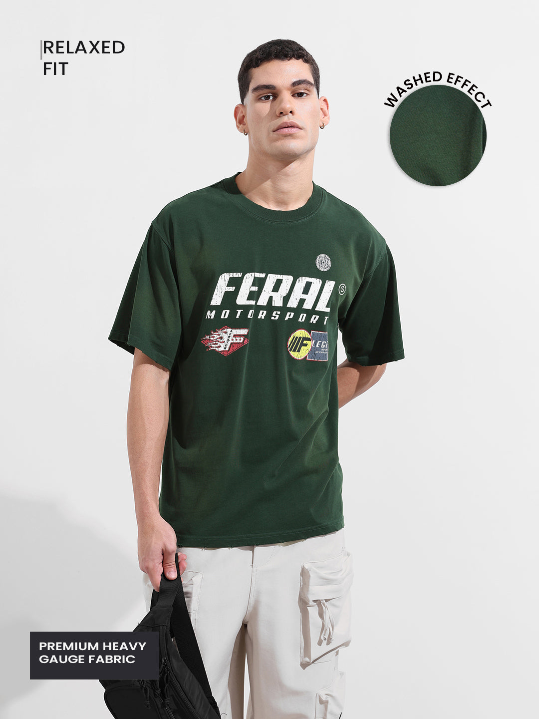Men's Green Relaxed Fit Graphic Street Wear T-Shirt