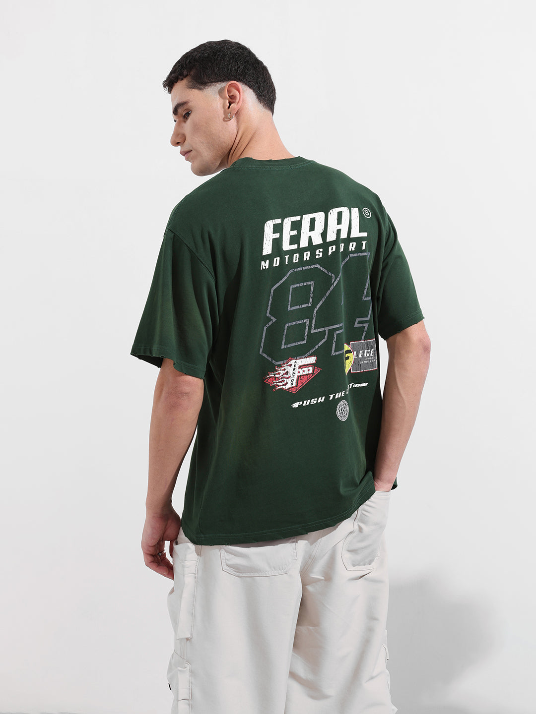 Men's Green Relaxed Fit Graphic Street Wear T-Shirt
