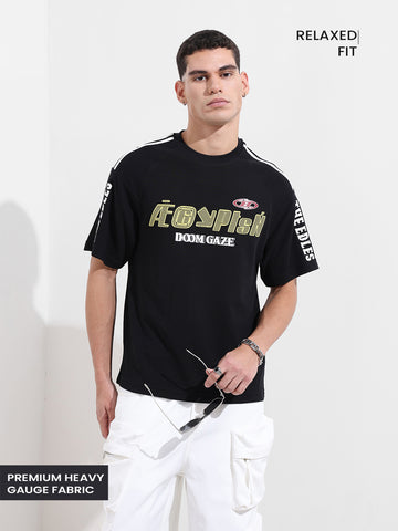 Men's Black Relaxed Fit Graphic Street Wear T-Shirt