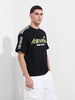 Men's Black Relaxed Fit Graphic Street Wear T-Shirt