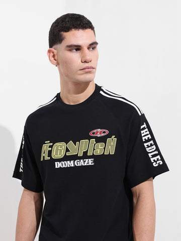 Men's Black Relaxed Fit Graphic Street Wear T-Shirt